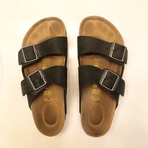 black two strap birkenstocks 38